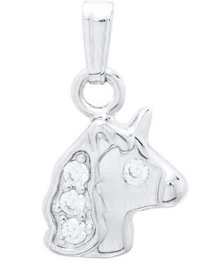 Sterling Silver Unicorn Pendant With 4 CZ Stones On A 15